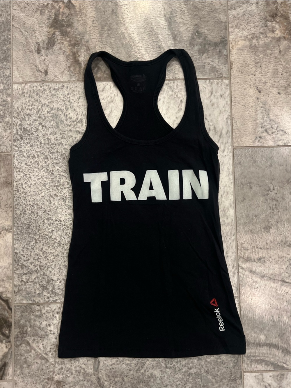 Reebok Black Tank Top with White TRAIN Graphic